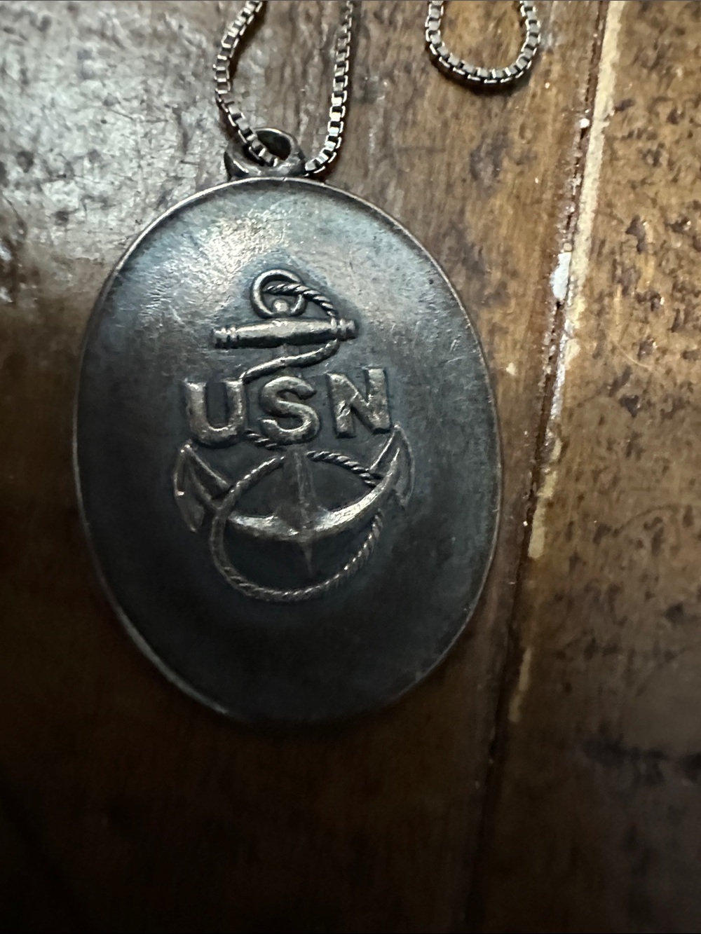 USN Anchor Oval Pendant Necklace - Sterling Silver